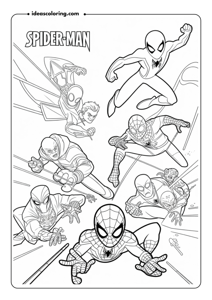 Spider-Man and Villains_ Draw Spider-Man facing off against a group of villains like Green Goblin and Doctor Octopus, with dynamic action poses