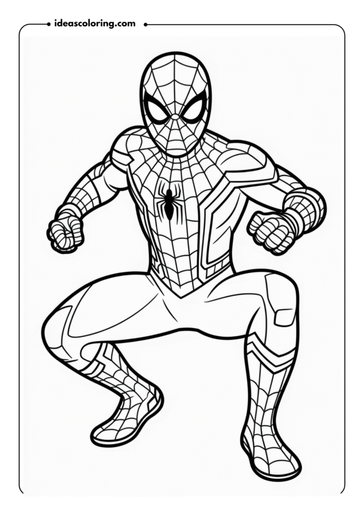 Spider-Man in a Fighting Stance_ Show Spider-Man in a ready stance, with his fists clenched, prepared for a fight with his enemies