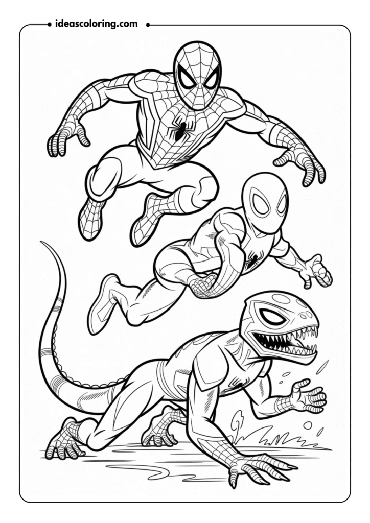 Spider-Man vs. Lizard_ Illustrate Spider-Man in a dynamic fight scene against the Lizard, with both characters showing intense movement