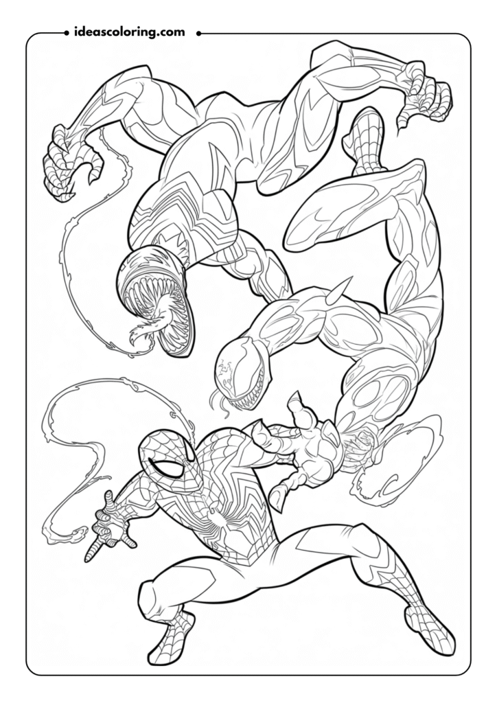 Spider-Man vs. Venom_ Depict Spider-Man in an intense battle with Venom, with both characters in action poses, ready to strike