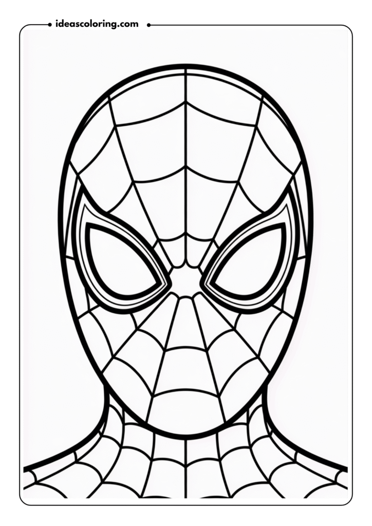 Spider-Man’s Masked Head_ Focus on a simple but detailed outline of Spider-Man’s mask, with an emphasis on the eyes and webbing