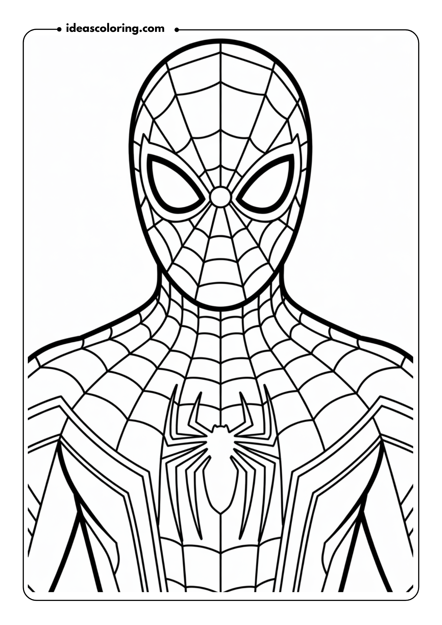 Spider-Man’s Web Pattern_ Focus on the detail of Spider-Man's webbing on his suit, with an emphasis on the circular design of his chest emblem