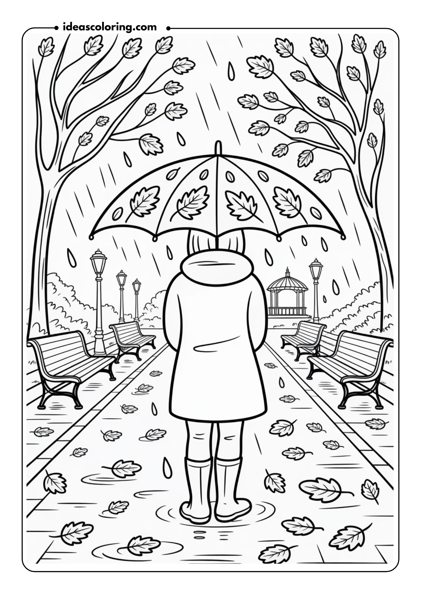 Autumn Rain and Umbrella Scene