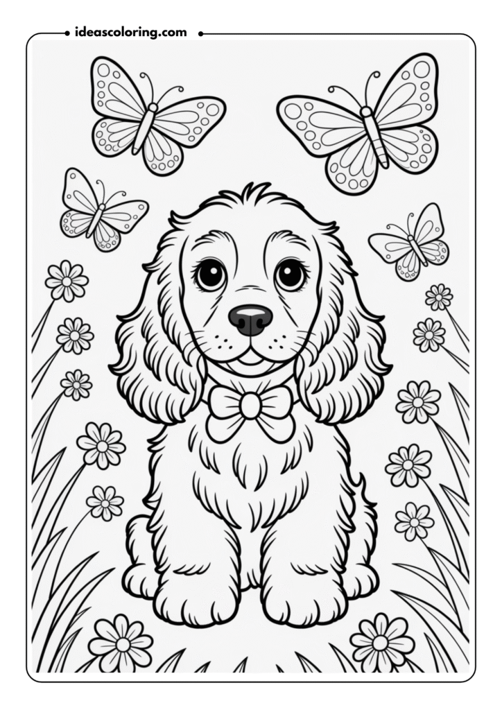 Cocker Spaniel with Butterfly Friends