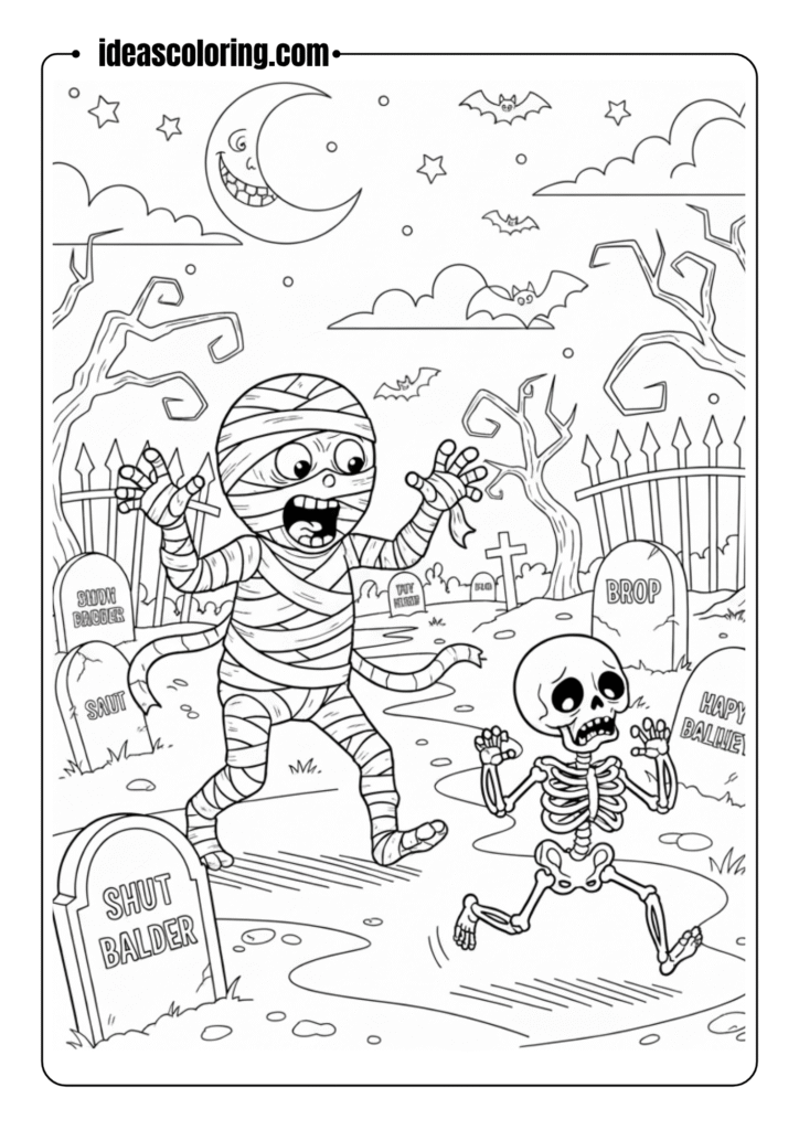 Mummy Chase in the Moonlit Graveyard