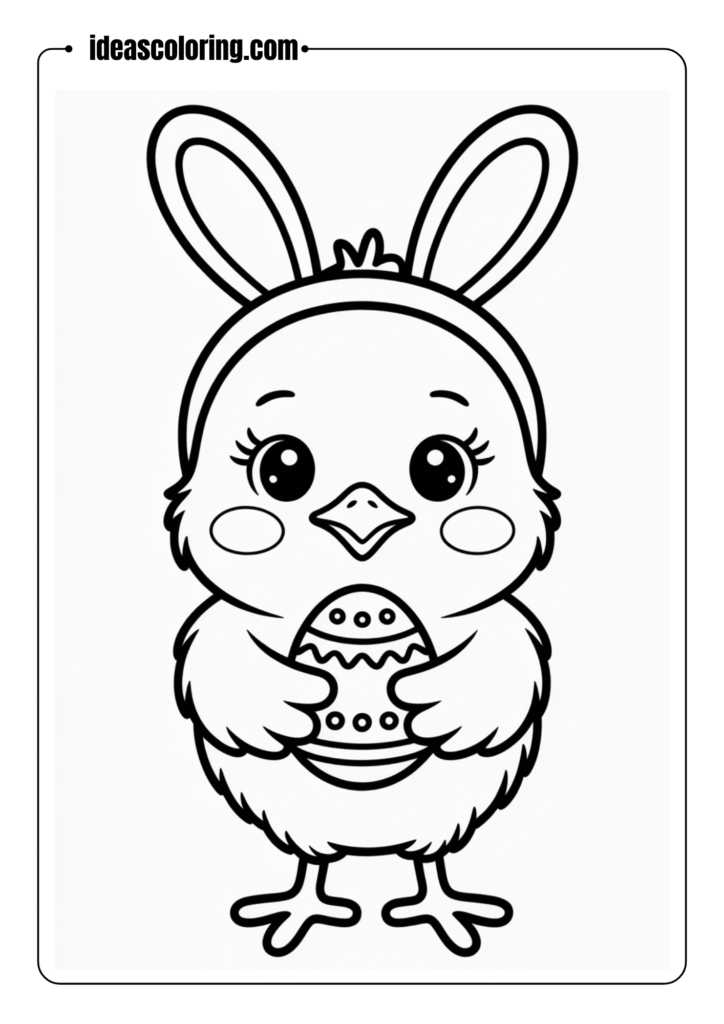 Chick with Bunny Ears Coloring Page
