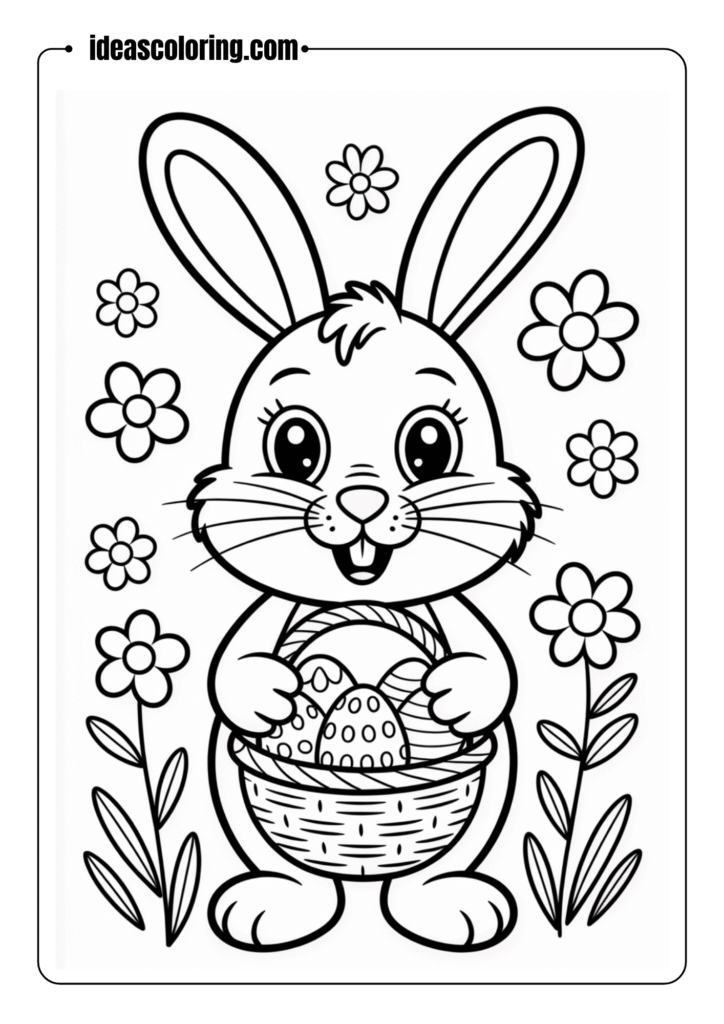 Cute Easter Bunny with Basket Coloring Page