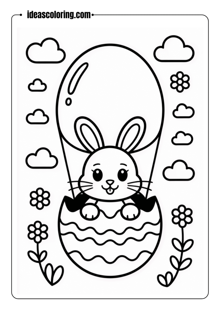 Easter Bunny in a Hot Air Balloon Coloring Sheet