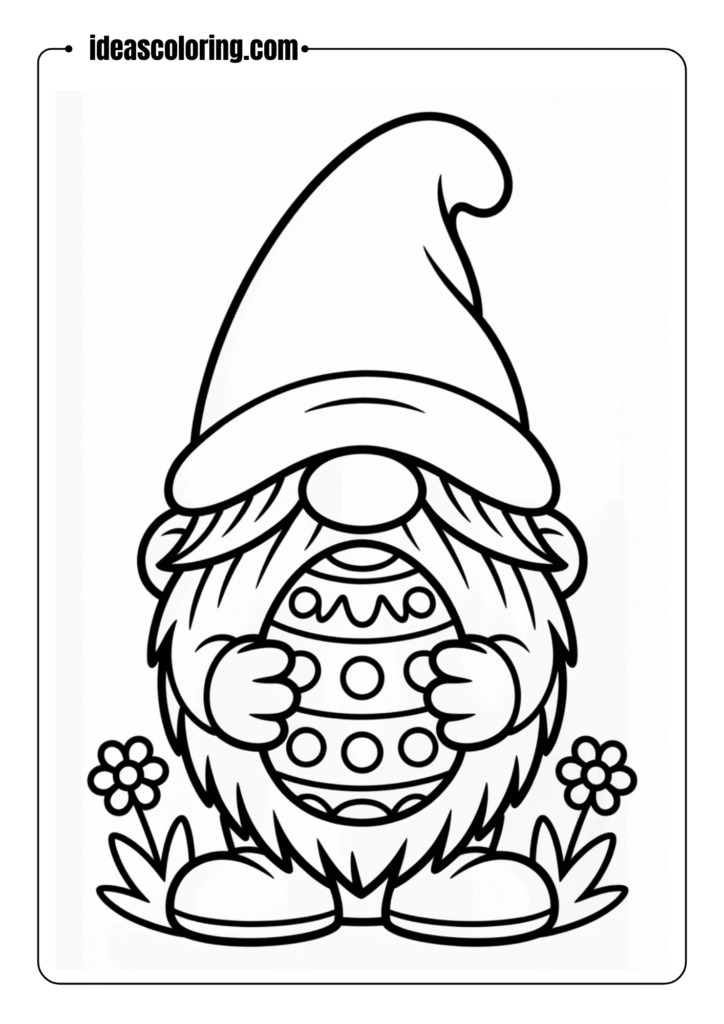 Easter Gnome Holding Egg Coloring Page