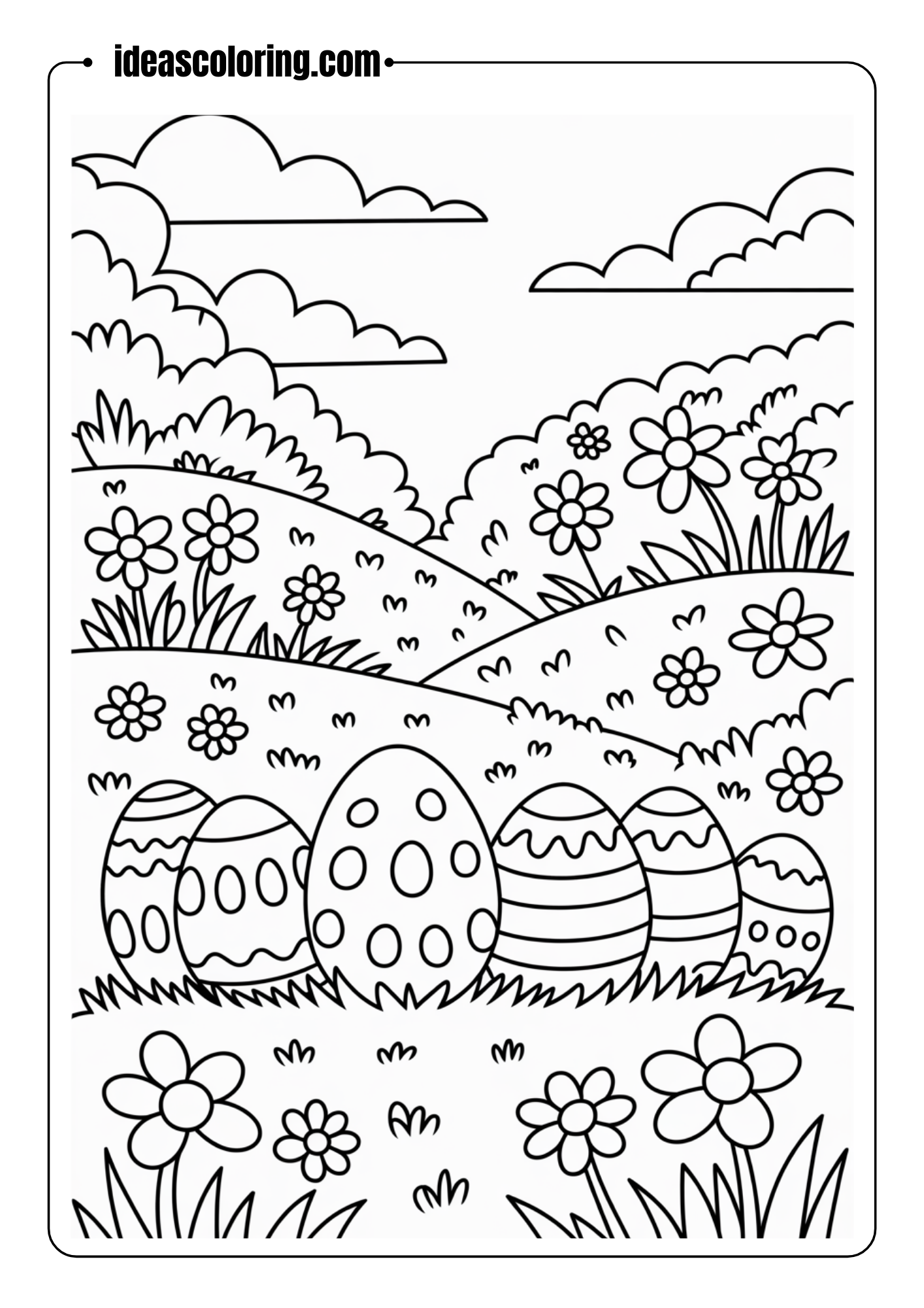 Spring Garden with Easter Eggs Coloring Sheet