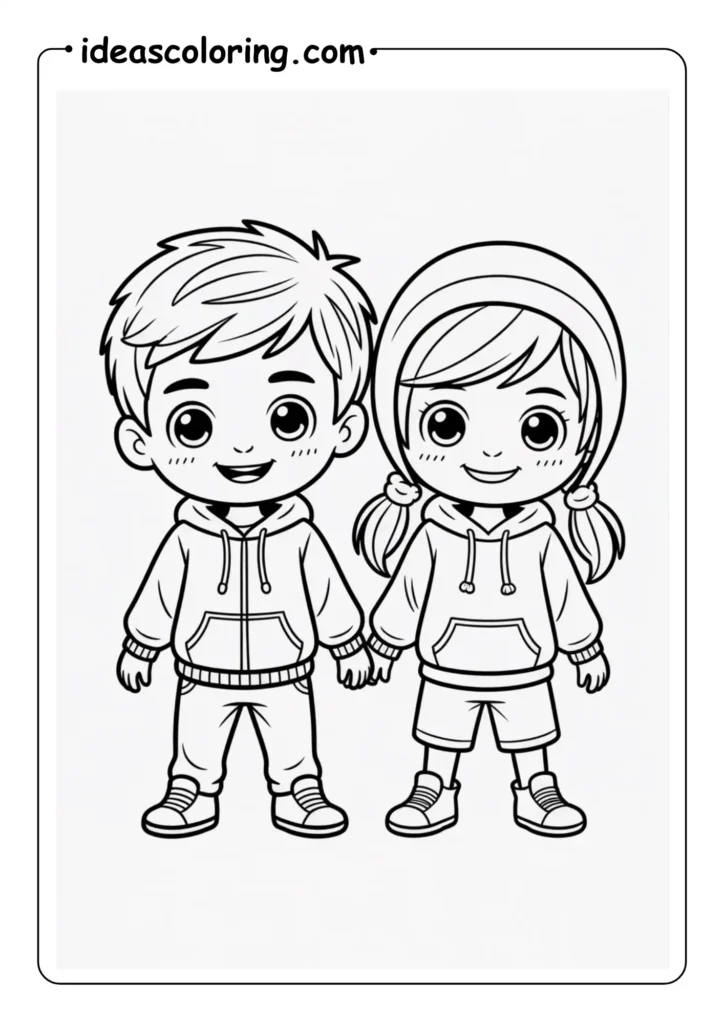 Chibi boy and girl wearing cute hoody