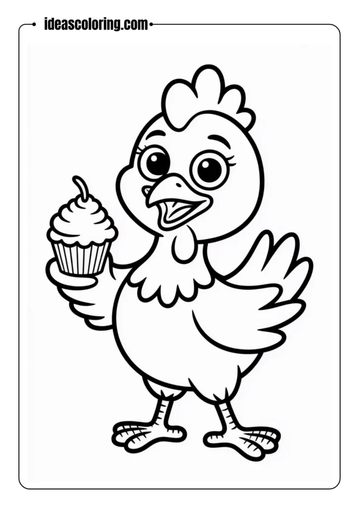 Chica-the-Chicken-holding-a-cupcake_-clean-line-art_-coloring-book-ready