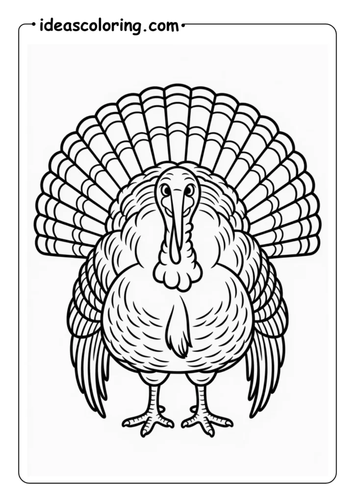 Classic Fan-Tail_ Front-facing turkey with tail feathers fully spread, detailed feather texture