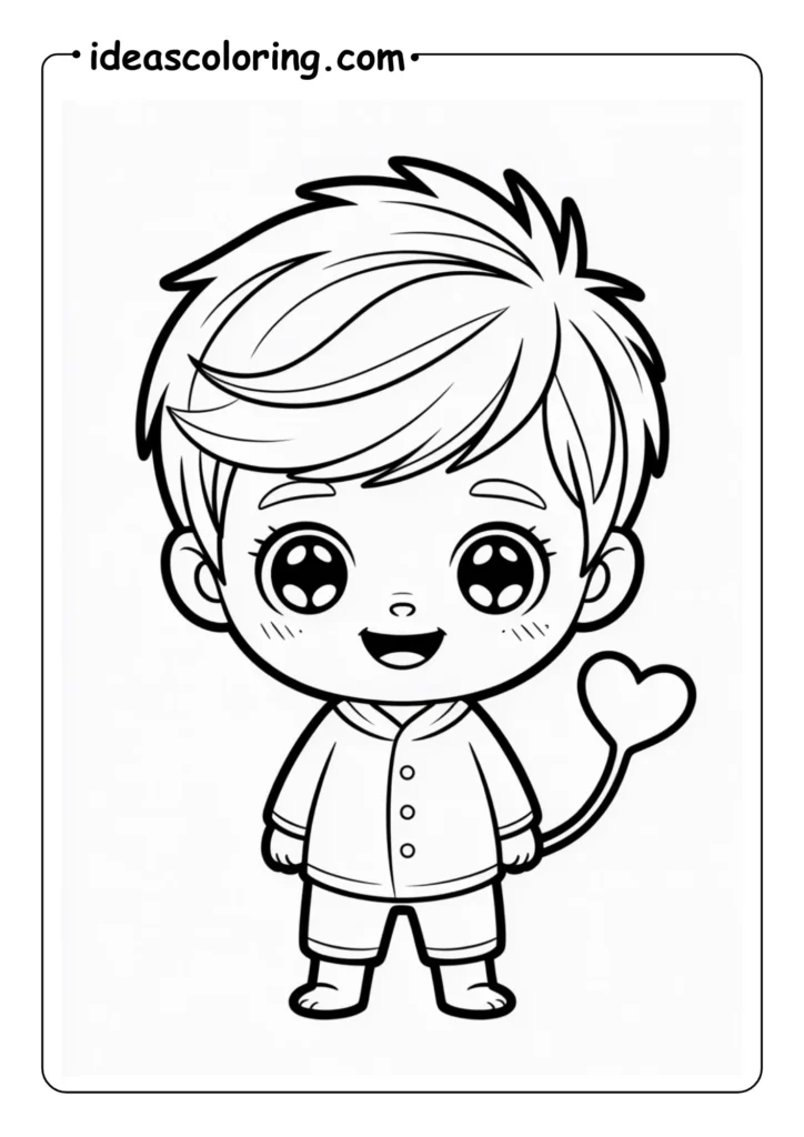 Cute Chibi Boy With Love Heart Tail Coloring Page