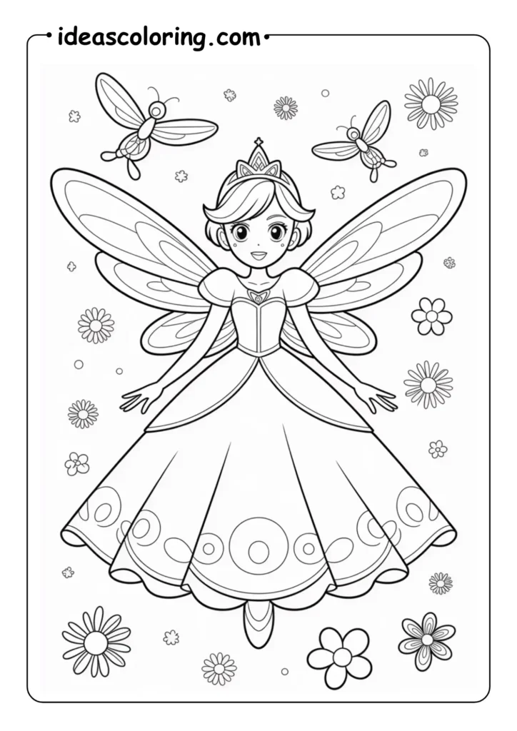 Elegant Anime Princess Coloring Page fly