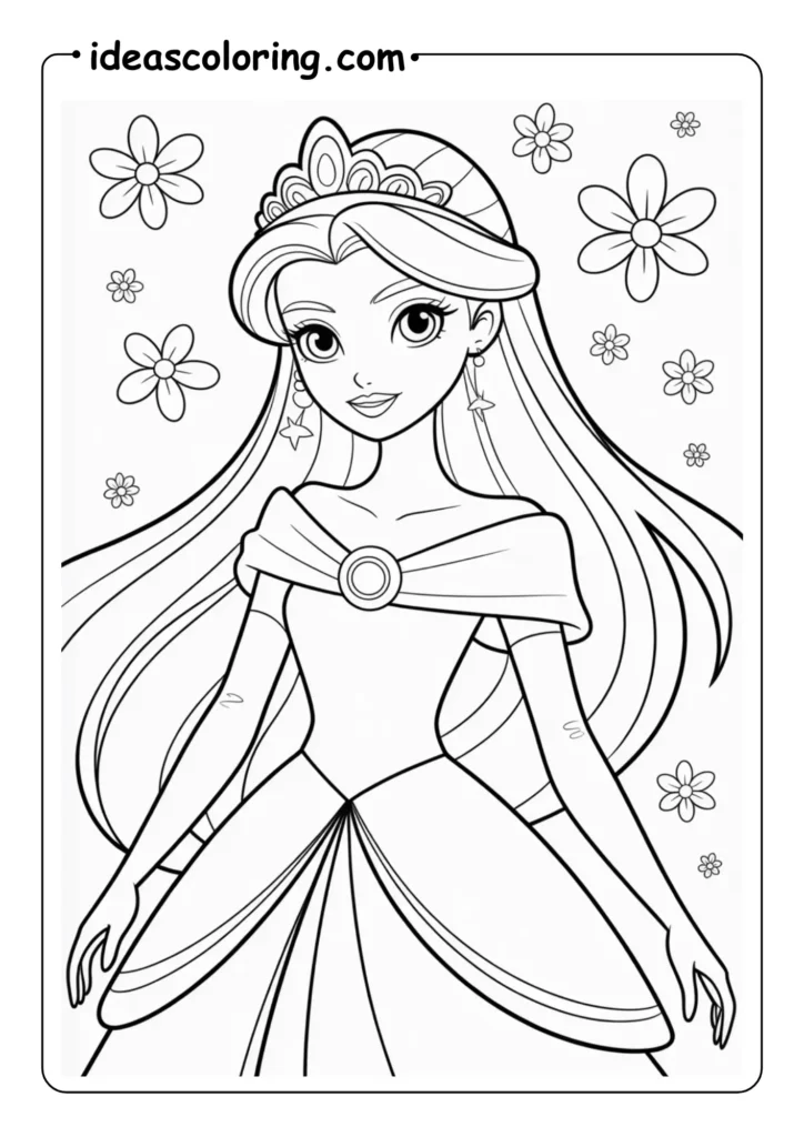 Elegant Anime Princess Coloring Page with Raiponce