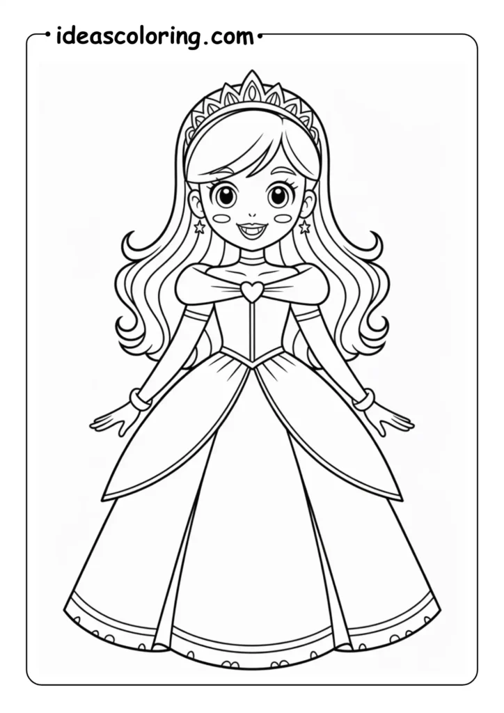 Elegant Anime Princess Coloring Page with cute smile