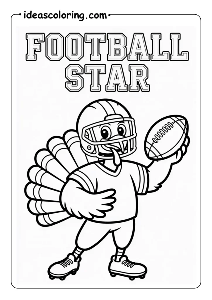 Football Star_ Turkey wearing a jersey and helmet holding an American football