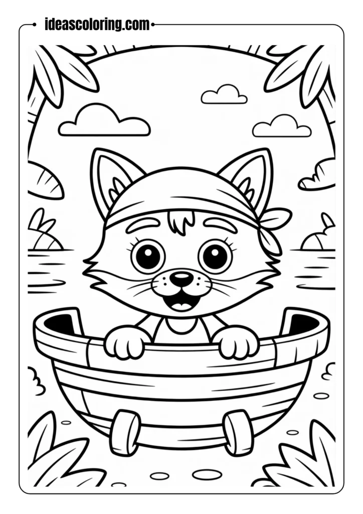 Foxy-peeking-from-Pirate-Cove_-outlined-line-drawing_-children-friendly
