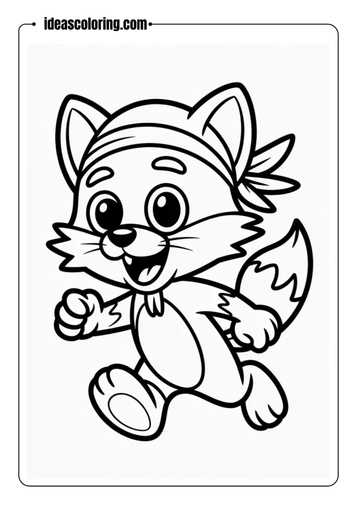 Foxy the Pirate Fox running, outlined graphic, thick lines, suitable for coloring page