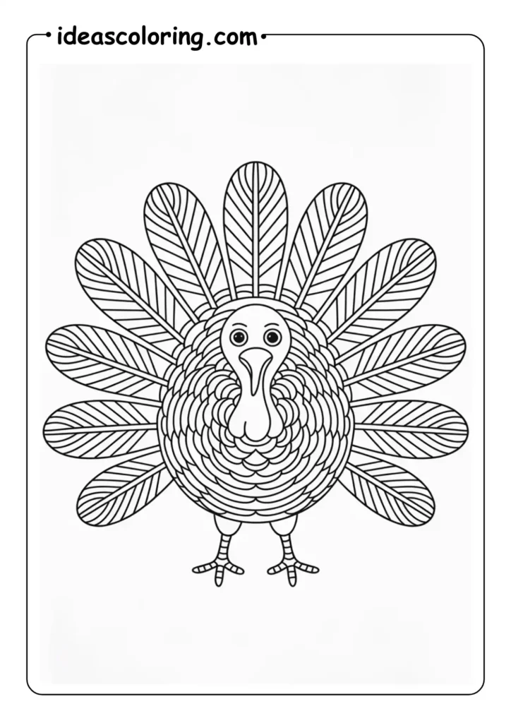 Mandala Feathers_ Turkey outline where every tail feather contains a unique symmetrical pattern