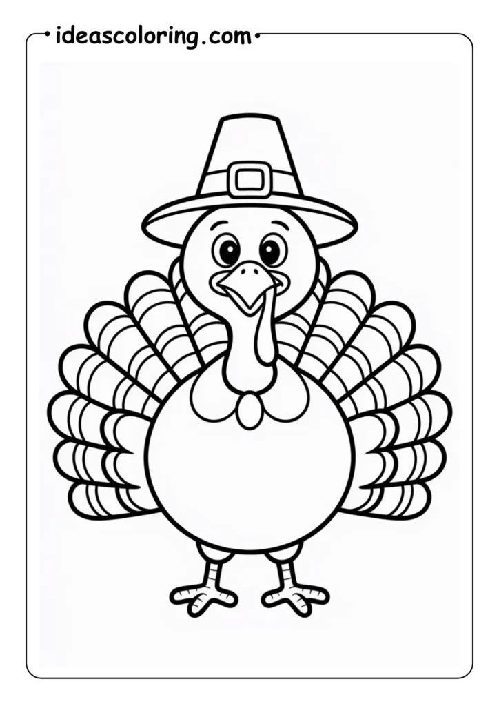 Pilgrim Turkey_ Cartoon turkey wearing a traditional pilgrim hat and buckle collar
