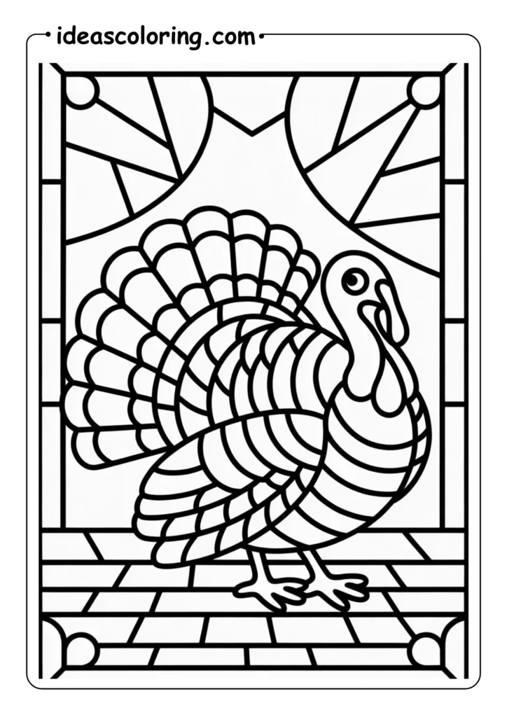Stained Glass_ Mosaic style with thick black lines dividing the Turkey into geometric shards