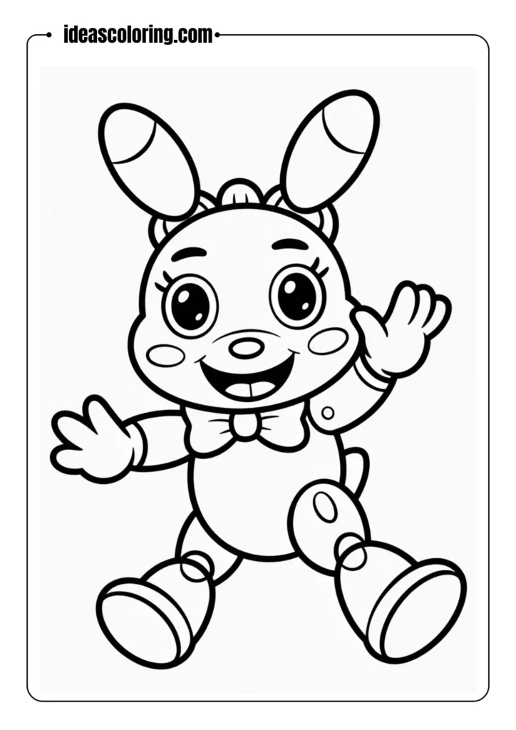 Toy Bonnie in a playful pose, bold outlines, no background, coloring page ready
