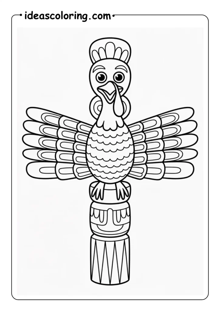Tribal Totem_ Stylized vertical design looking like a carved wooden totem pole turkey