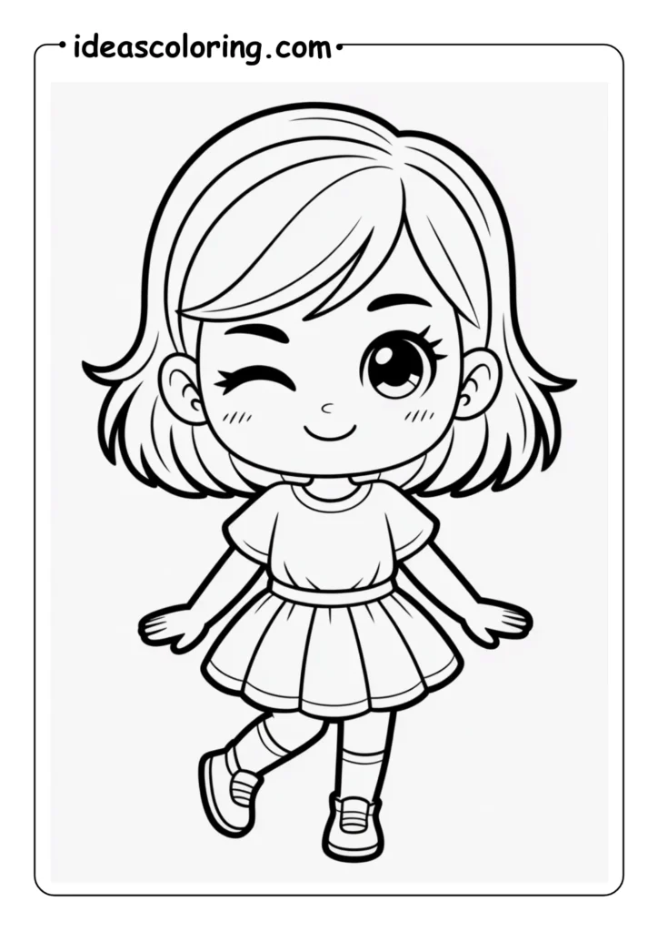 Winking Chibi Girl Coloring Page