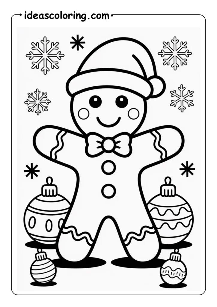 christmas coloring pages for kids with ornaments and snowflakes on the ground in black and white