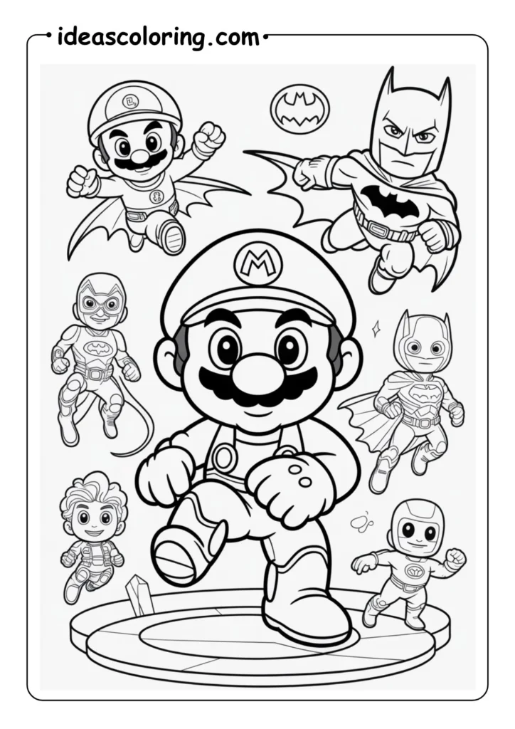 super mario with batman and super heros