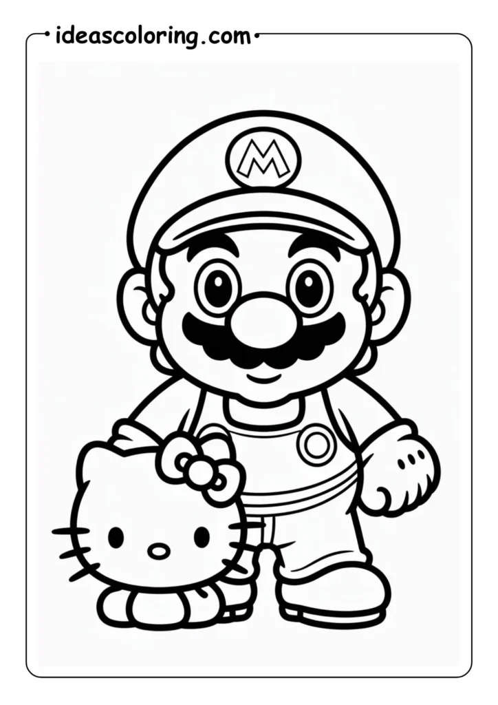 super mario with hello kitty standing