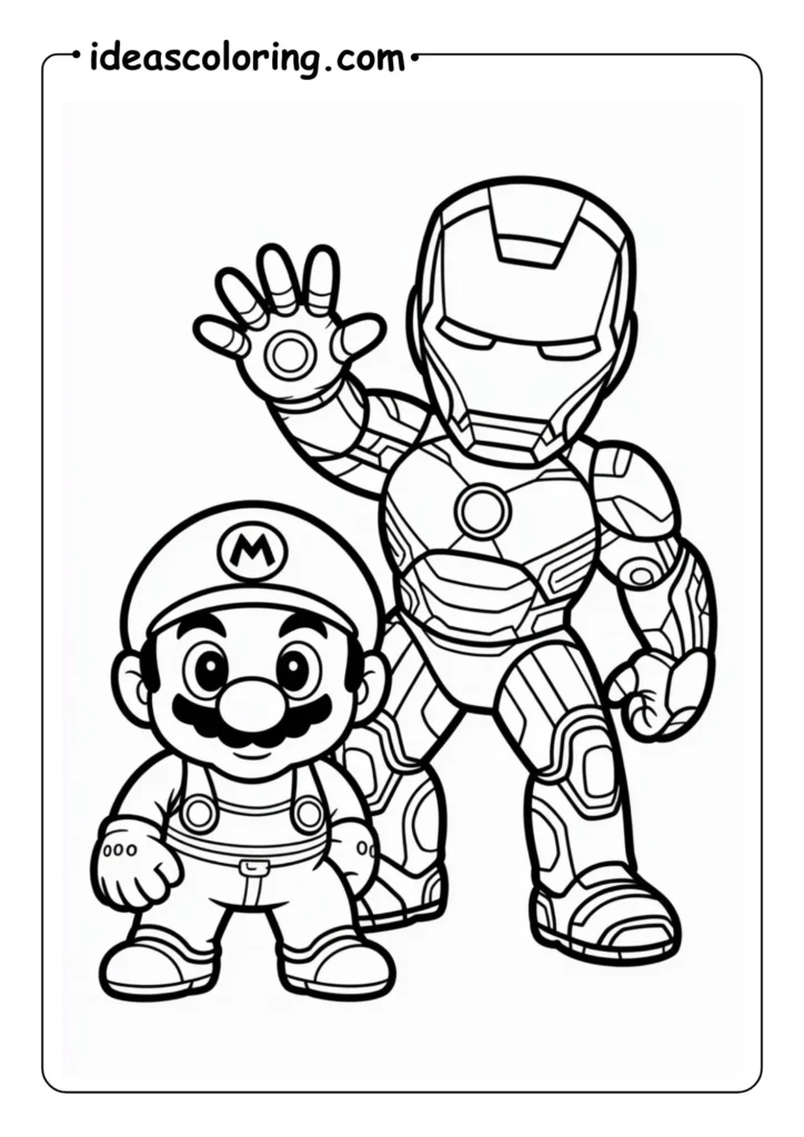 super mario with iron man standing